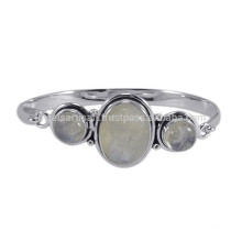 925 Sterling Silver Simple Design with Natural Rainbow Gemstone Bangle Bracelet for Gift